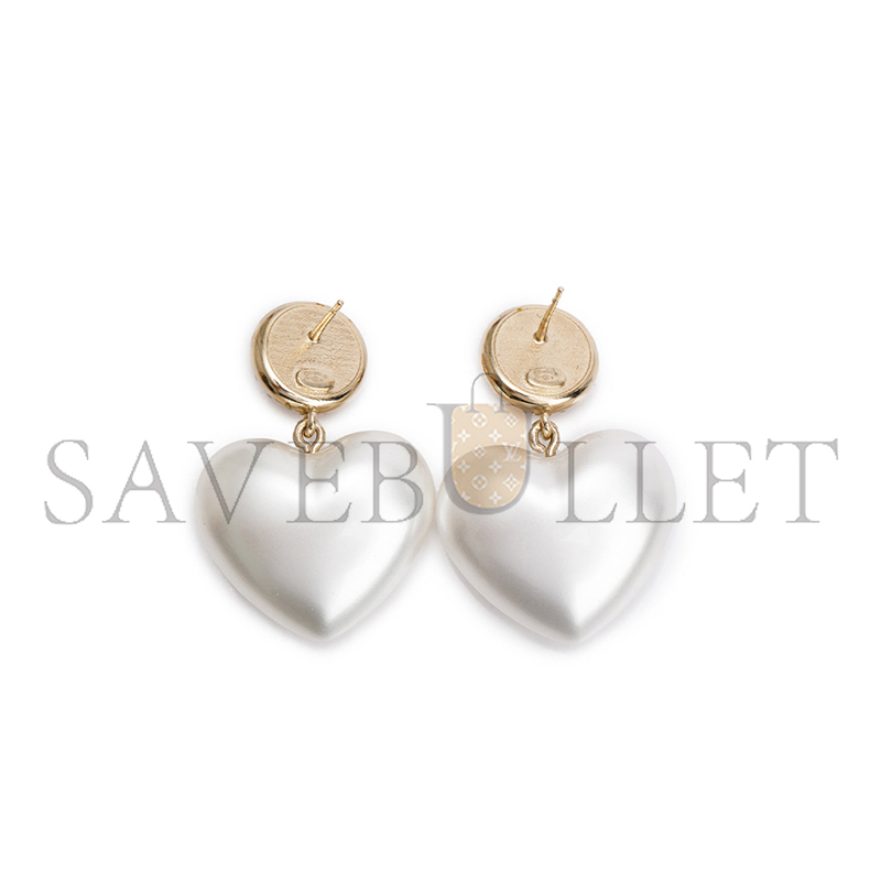 Ch**el gold plated faux pearl strass cc heart drop earrings